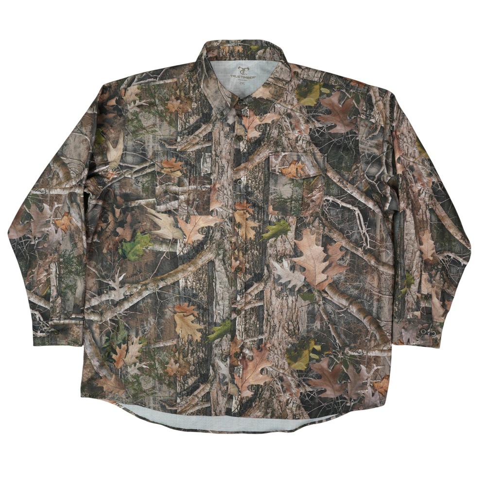 TrueTimber Camo Shirt‎ Mens 2XL Brown Ripstop Hunting Button Up Long Sleeve